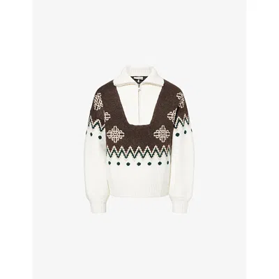 The Couture Club Womens  Fairisle Quarter-zip Knitted Jumper In White