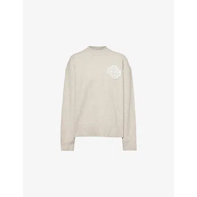 The Couture Club Womens Beige Fluffy-emblem Round-neck Jumper