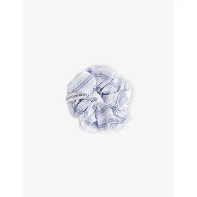 The Couture Club Womens Striped Brand-patch Cotton-blend Scrunchie Beige