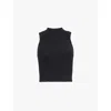 The Couture Club Womens Black Soft Touch Emblem Racer High-neck Stretch-cotton Top In Black