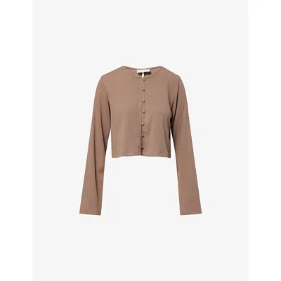 The Couture Club Womens  Button-through Ribbed Cotton-jersey Top In Brown