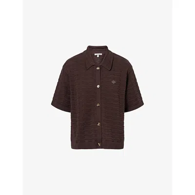 The Couture Club Womens Brown Crochet Short-sleeve Cotton-knit Shirt