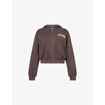 The Couture Club Womens Brown Ctre Logo-embroidered Cotton Hoody&nbsp;