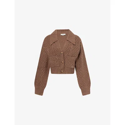 The Couture Club Womens Brown Polo-collar Cotton-blend Cable Knit Cardigan In Multi