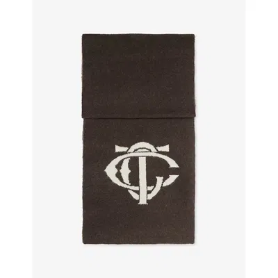 The Couture Club Womens Brown/stone Contrast Emblem Knitted Wool-blend Scarf