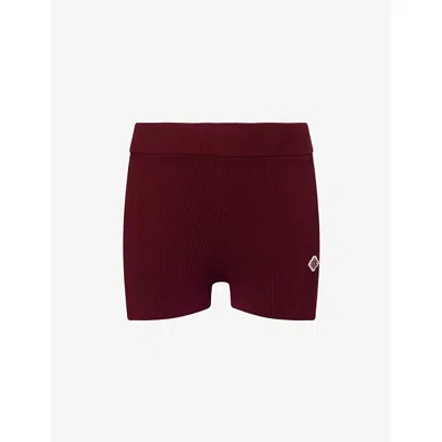 The Couture Club Womens Emblem-embroidered Ribbed-knit Cotton Mini Shorts Burgundy