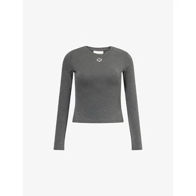 The Couture Club Womens Charcoal Sculpt Soft-touch Long-sleeves Stretch-cotton Top In Gray