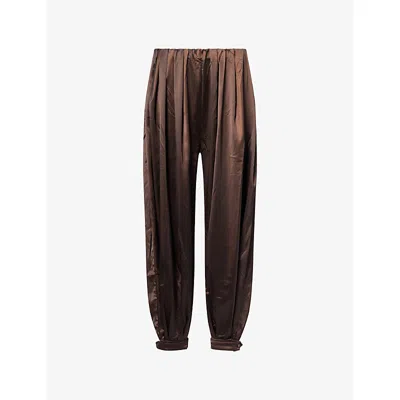 The Couture Club Womens Chocolate Balloon-leg Satin Harem Trousers In Brown