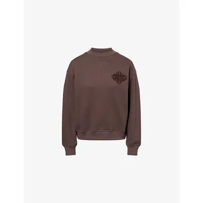 The Couture Club Womens Chocolate Chenille-emblem Relaxed-fit Cotton Sweatshirt In Brown