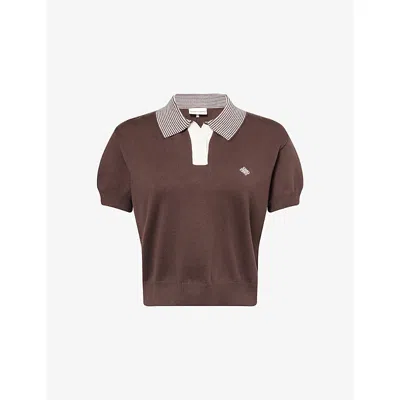 The Couture Club Womens Chocolate Contrast-collar Short-sleeve Knitted Polo Top In Brown