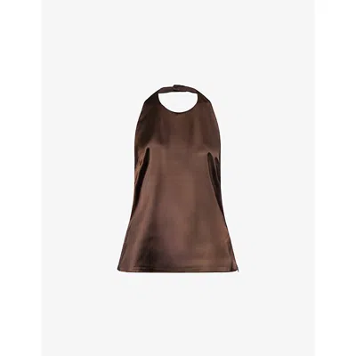 The Couture Club Womens Chocolate Halterneck Sleeveless Satin Top In Brown