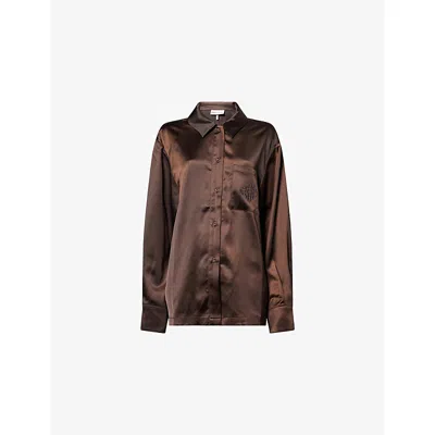 The Couture Club Womens Chocolate Long-sleeved Tie-back Satin Shirt In Brown