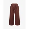 The Couture Club Womens Chocolate Wide-leg Pleat Cotton-linen Trousers In Brown