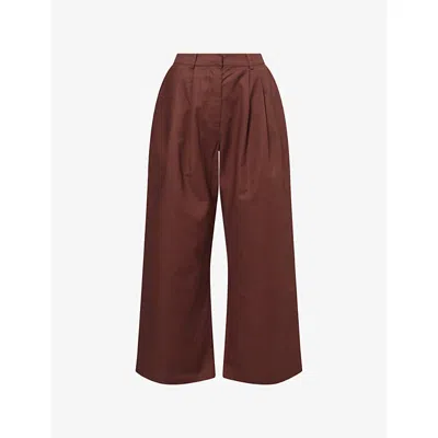 The Couture Club Womens Chocolate Wide-leg Pleat Cotton-linen Trousers In Brown