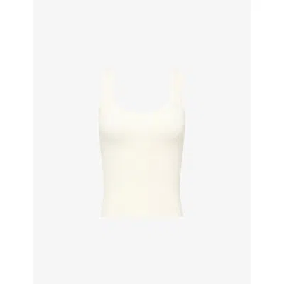 The Couture Club Womens Ribbed Brand-patch Cotton-knit Vest Cream