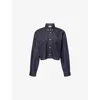 The Couture Club Womens Dark Indigo Cropped Embroidered-logo Denim Shirt In Black