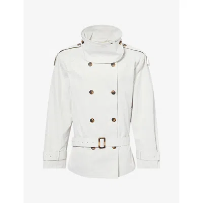 The Couture Club Womens Funnel-neck Canvas Twill Trench Jacket Stone Xxs In White