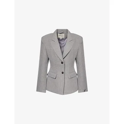 The Couture Club Womens Grey Herringbone Notch-lapels Knitted Blazer In Gray
