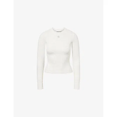 The Couture Club Womens Grey Marl Sculpt Long-sleeve Cotton-jersey Top In White