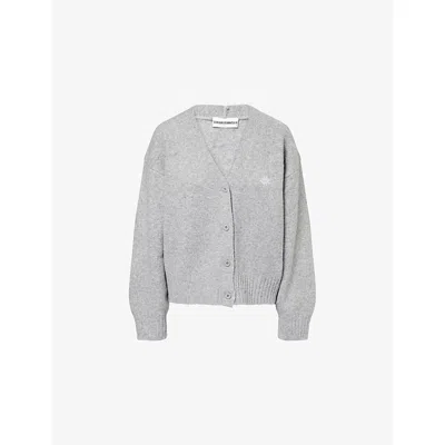 The Couture Club Womens Emblem V-neck Knitted Cardigan Greymarl Xs In Greymarl