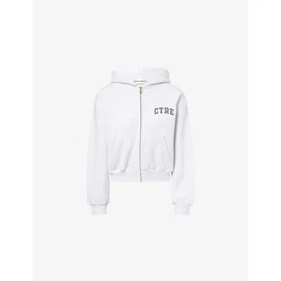 The Couture Club Womens Greymarl Logo-embroidered Zip-up Cotton Hoody In Gray