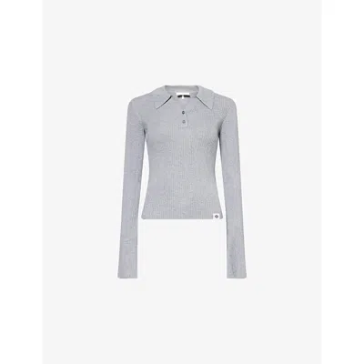 The Couture Club Womens Ribbed V-neck Knitted Top Greymarl