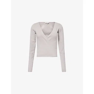 The Couture Club Womens Greymarl Wrap-around Long-sleeve Knitted Cardigan In Gray