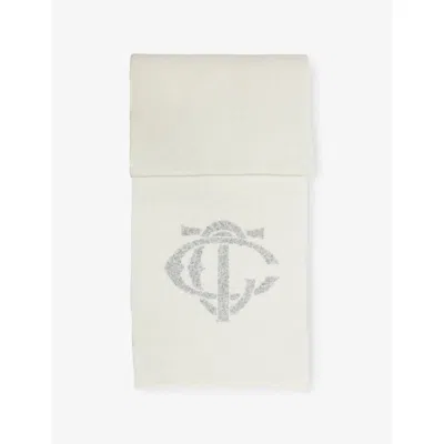 The Couture Club Womens Greymarl/offwhite Contrast Emblem Knitted Wool-blend Scarf In Neutral