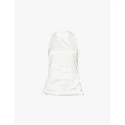 The Couture Club Womens Ivory Halterneck Sleeveless Satin Top In White