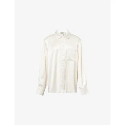The Couture Club Womens Ivory Tie-back Embroidered-logo Satin Shirt In White