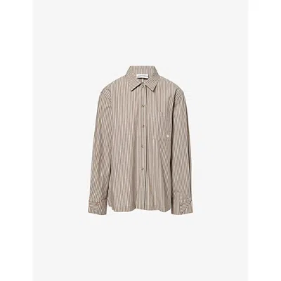 The Couture Club Womens  Emblem-embroidered Striped Cotton Shirt In Brown