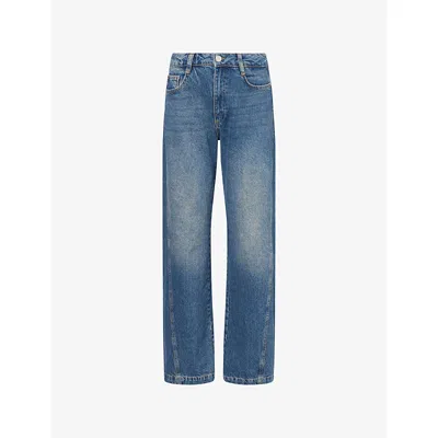 The Couture Club Womens Relaxed-fit Straight-leg Denim Jeans Midwash In Blue