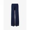 The Couture Club Womens Navy Embroidered-logo Ribbed Knit Trousers In Blue