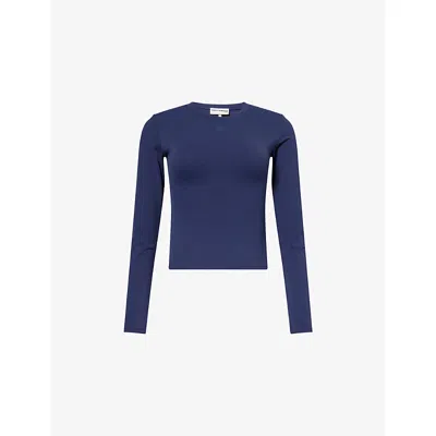 The Couture Club Womens Navy Sculpting Long-sleeve Stretch-jersey Top In Blue