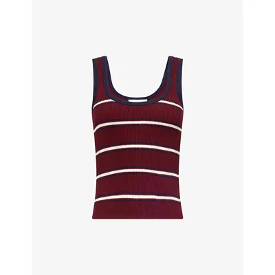 The Couture Club Womens Stripe-print Ribbed-knit Cotton Vest Top Navy