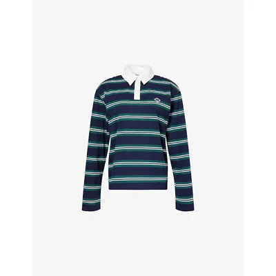 The Couture Club Womens Navy Striped Long-sleeve Cotton-blend Polo T-shirt In Multi