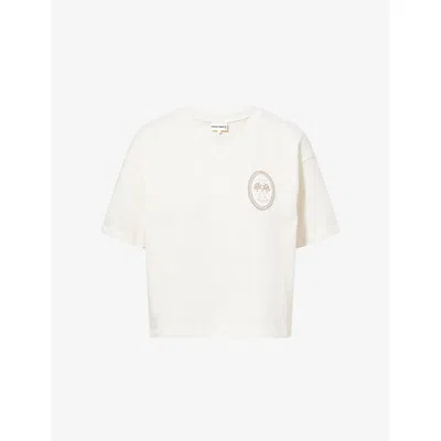 The Couture Club Womens Off White Palm V-veck Cotton T-shirt