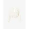 The Couture Club Womens Polo-collar Cotton-blend Cable Knit Cardigan Off White In White