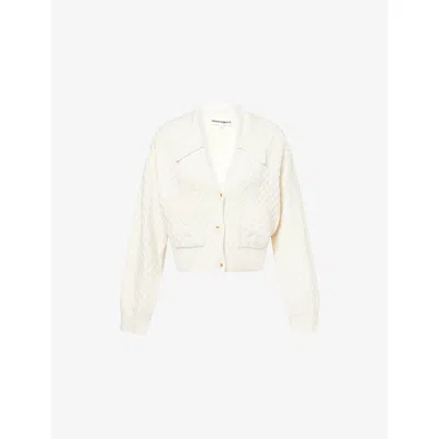 The Couture Club Womens Polo-collar Cotton-blend Cable Knit Cardigan Off White