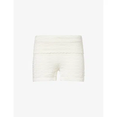 The Couture Club Womens Offwhite Fold-over Knitted Cotton Shorts In White