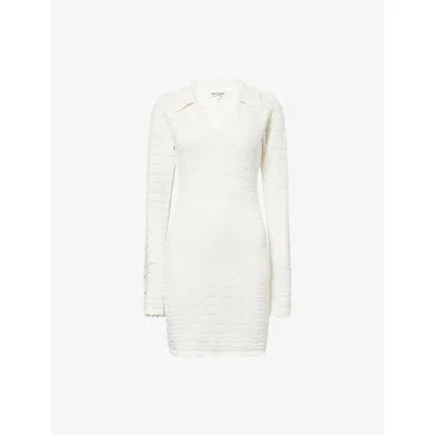 The Couture Club Womens Offwhite Open Collar Crochet Cotton-knit Mini Dress In White