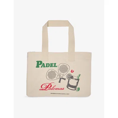 The Couture Club Womens Offwhite Padel & Palomas Large Canvas Tote Bag In White