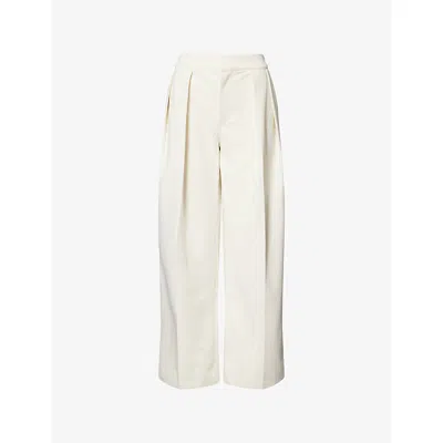 The Couture Club Womens Offwhite Wide-leg Pleated Woven Trousers In Neutral