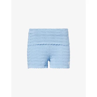 The Couture Club Womens Powderblue Fold-over Knitted Cotton Shorts In Blue