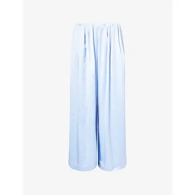 The Couture Club Womens Powderblue Wide-leg Elasticated-waist Satin Trousers In Blue