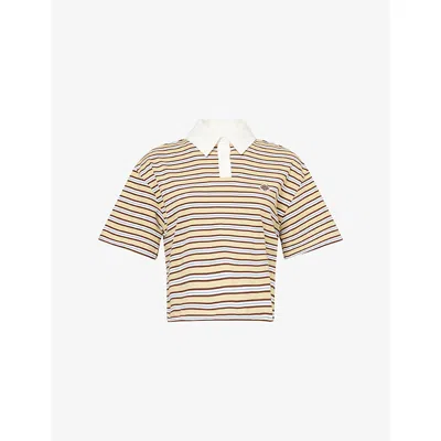 The Couture Club Womens  Stripe-print Logo-embroidered Cotton-blend Polo Shirt In Neutral