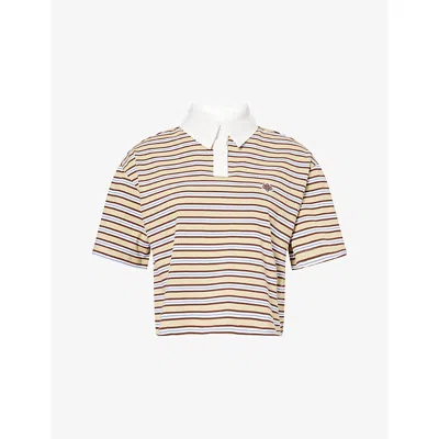 The Couture Club Womens Sand Striped Short-sleeve Woven Polo T-shirt In Multi