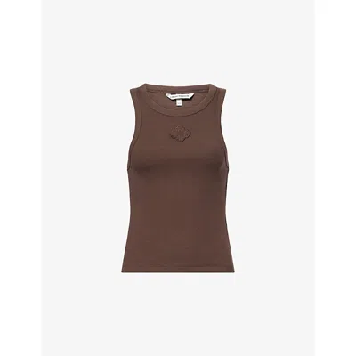 The Couture Club Womens Scoop-neck Ribbed Cotton Vest Top Brown