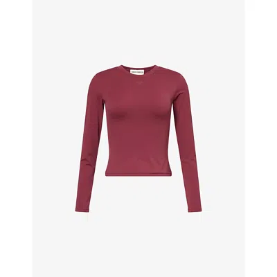 The Couture Club Womens Burgundy Sculpting Long-sleeve Stretch-woven Top