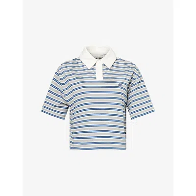 The Couture Club Womens Stripe-print Logo-embroidered Cotton-blend Polo Shirt Grey In Blue